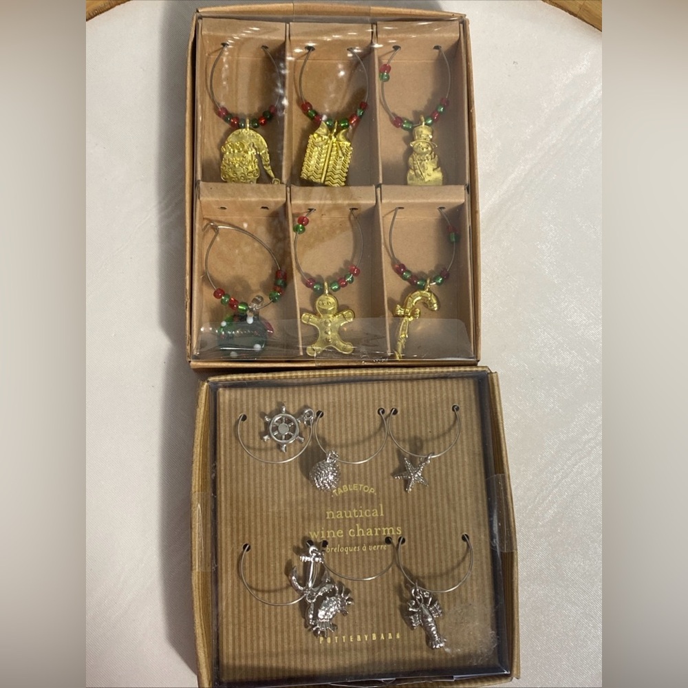Set of Christmas & Nautica Wine Charms Set of 6 Drink Markers